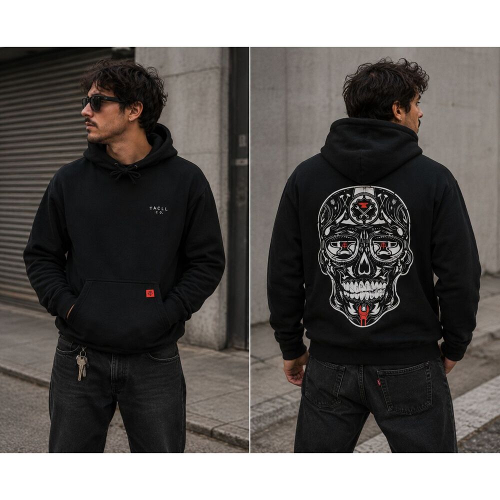 Troll Co. Men's Sugar Skull Graphic Pullover Calavera Hoodie Black Large